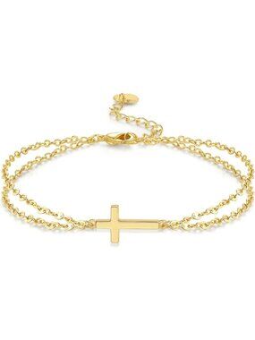 Elegant 14K Gold Sideways Cross Bracelet - Stylish Women's Gold Jewelry